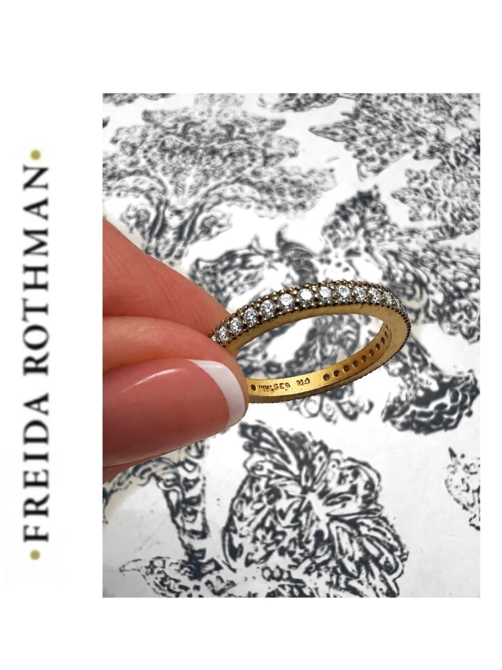 Freida Rothman 925 Sterling Silver over Gold CZ Stacking Ring/ Gold and Black